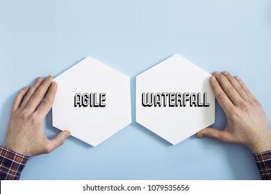 Top View Of Waterfall And Agile Project For Your Business,idea,industry. Concept Of Modern Approach To Management. 