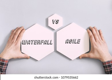 Top View Of Waterfall And Agile Project For Your Business,idea,industry. Concept Of Modern Approach To Management. 