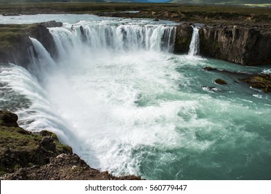 Top View Of The Waterfall Godafoss On Iceland