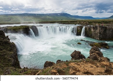 Top View Of The Waterfall Godafoss On Iceland