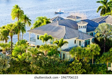 Top view of waterfront house in Tampa bay FL USA