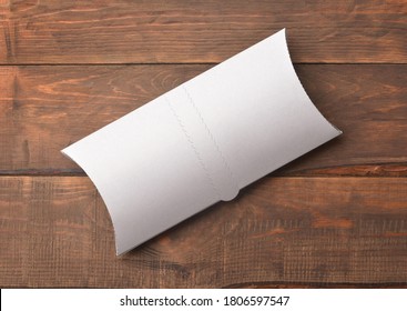 Top view of white blank doner kebab paper packaging on wooden background