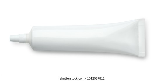 Top view of white blank plastic tube isolated on white