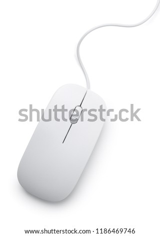 Top view of white computer mouse isolated on white