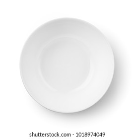 Top View Of White Empty Bowl Isolated On White