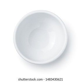 Top view of white empty ceramic dip bowl isolated on white