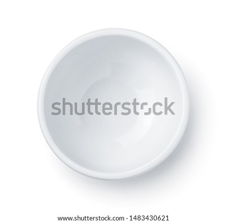 Top view of white empty ceramic dip bowl isolated on white