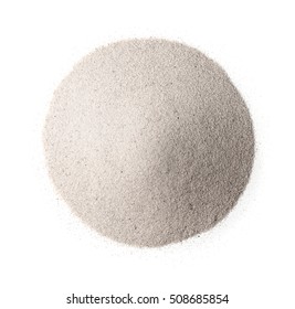 Top view of white silica sand isolated on white