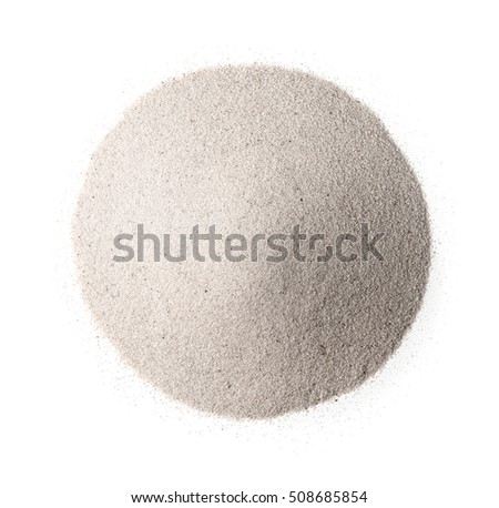 Top view of white silica sand isolated on white