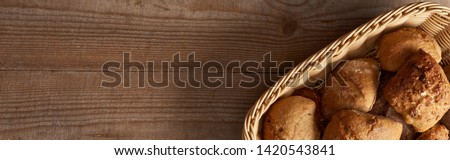 Similar – Image, Stock Photo rustic bread, wrapped in striped fabric