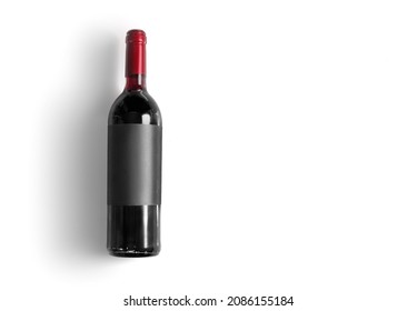 Top View Of Wine Bottle Isolated On White Background