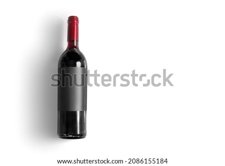 Top view of wine bottle isolated on white background