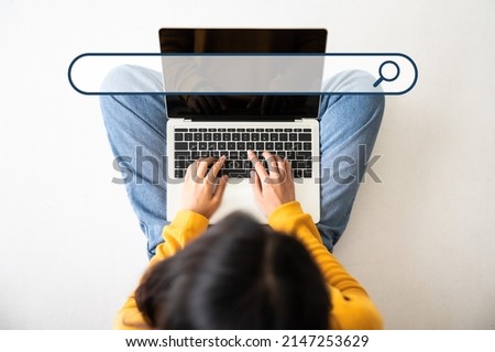 Top view of women use computer laptop to find what they are interested in. Searching information data on internet networking concept