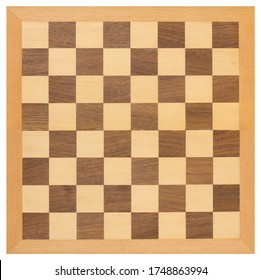 Top view of a wooden chessboard isolated on a white background. - Shutterstock ID 1748863994