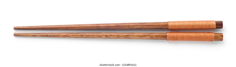 Top view of wooden chopsticks on white background - Shutterstock ID 1214891611