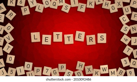 Top View Of Word Letters Written With Wooden Letters With Scattered Alphabet Letters In Background