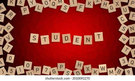 Top View Of Word Student Written With Wooden Letters With Scattered Alphabet Letters In Background