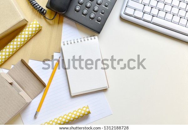 Top View Work Desk Product Pack Stock Photo Edit Now 1312188728