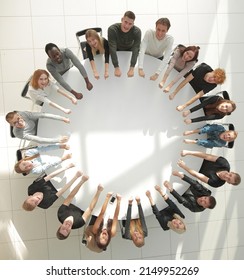 top view. working group in a class on team building - Shutterstock ID 2149952269
