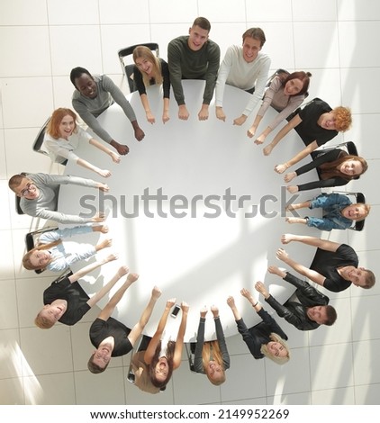 top view. working group in a class on team building