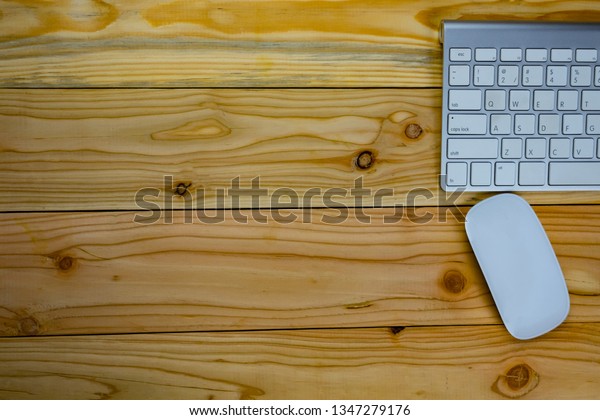 Top View Working Wood Desk Table Stock Photo Edit Now 1347279176