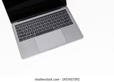 Top View Workspace ,laptop On White Table On White Background	