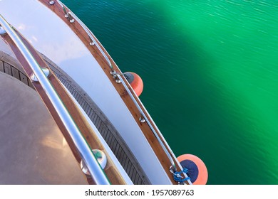 Top View Of The Yacht Deck And Saturated Water In A Quiet Lagoon