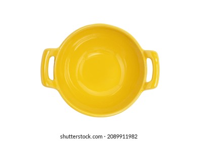 Top View Yellow Ceramic Cooking Pot Isolated On White Background