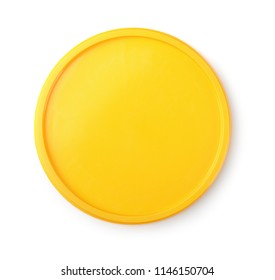 Top view of yellow plastic lid isolated on white - Shutterstock ID 1146150704