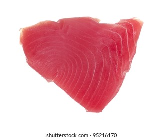 Top View Of A Yellowfin Tuna Steak Isolated On A White Background.