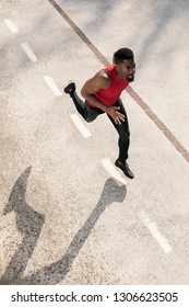 Top View Of Young Black Man Running In The City,