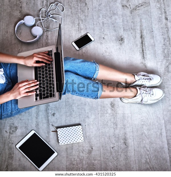 Top View Young Woman Sitting On Stock Photo (Edit Now) 431520325