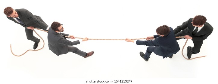 Top View.a Tug Of War Between Business Teams