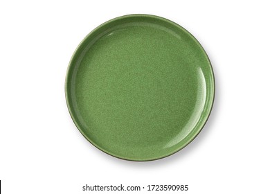 Top view,Antique green plate made of jade and brass. With beautiful patterns, plate tea or coffee and hot water isolated on white background.