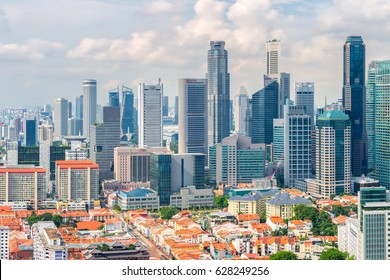 Top Views Skyline Business Building And Financial District  In Sunshine Day At Singapore City, Singapore