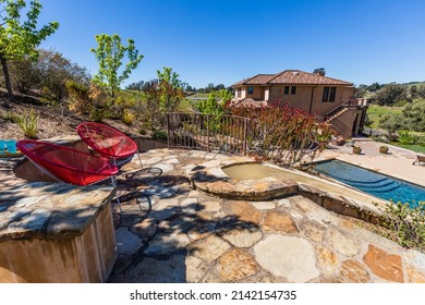 Top Of The Water Slide At The Beautiful Pool And Backyard Of A 75 Acre, Sonoma Wine Country Estate, Horse Property