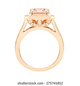 Topaz And Diamond Pink Gold Ring. Isolate On White