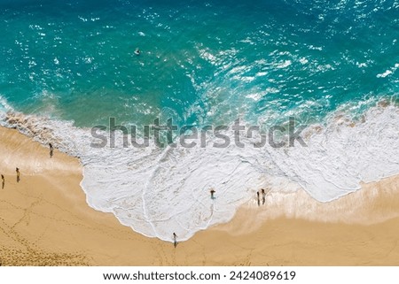 Similar – Image, Stock Photo Aerial Panoramic Drone View Of Blue Ocean Waves And Beautiful Sandy Beach in Portugal