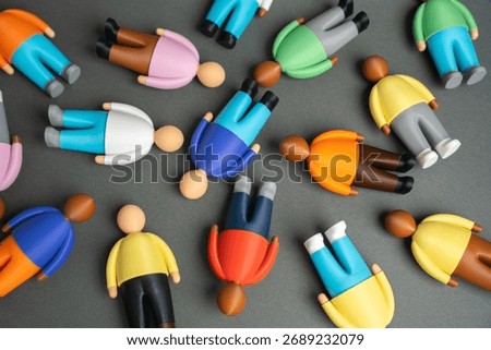 A top-down view of a multitude of human figures. Society and communities. Marketing and customers. Data analysis, audience segmentation, and consumer demographics