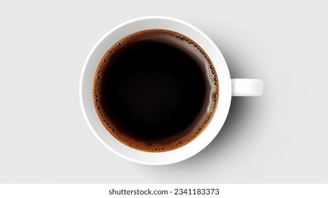 top-down view of one cup of black  coffee in a ceramic mug on a white table - Powered by Shutterstock