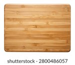 A top-down view of a rectangular bamboo cutting board showcasing its natural wooden grain and smooth texture, as seen in ultra-realistic-eco-friendly-bamboo-cutting-board-.jpg. The empty wooden chopping block is cleanly isolated against a transparent white background, ideal for culinary and kitchen designs.