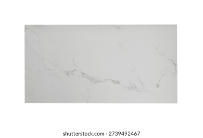 A top-down view of a rectangular white marble slab featuring delicate grey and gold veining against a clean background.