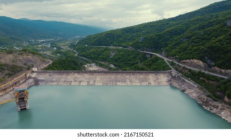 top-down view of Zhinvali water reservoir, Georgia. High quality photo - Shutterstock ID 2167150521