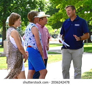 Topeka, Kansas, August 28, 2021
Former Kansas Secretary Of State Kris Kobach Speaks With Supporters During The Kansas Patriots Freedom Rally Outside The State Capitol Building 