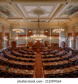 TOPEKA, KANSAS - JULY 23: House of Representatives chamber of the Kansas State Capitol building on July 23, 2014 in Topeka, Kansas