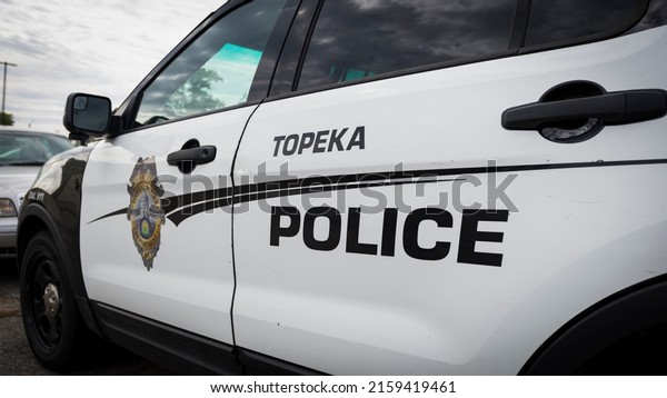 Topeka, Kansas - May 22, 2022: Topeka Police logo on\
cop car