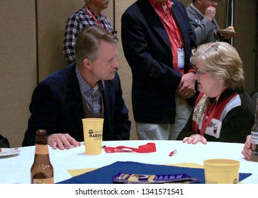 Topeka, Kansas, USA, February 16, 2019
Congressman Doctor Roger Marshall Talks With One Of His Constituents At  The Annual GOP Convention 