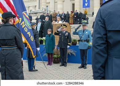 Topeka, Kansas, USA, January 14, 2019
 Governor Kelly Swears In General Lee Tafanelli Of The Kansas Army National Guard  And Colonel Mrk Bruce As The Superintendent Ot The Highway Patrol