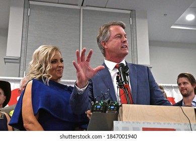 Topeka, Kansas, USA, November 3, 2020 
Republican Congressman Dr. Roger Marshall And His Wife Laina Marshall Celebrating His Election Victory Over Dr. Barbara Bollier For The Senate Seat In Kansas  