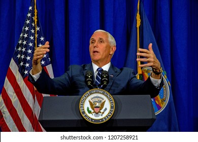 Topeka Kansas, USA, October 19, 2018 
Vice-President Mike Pence Speaks To Supporters At A Fundraiser For Republican Congressional Candidate Steve Watkins  